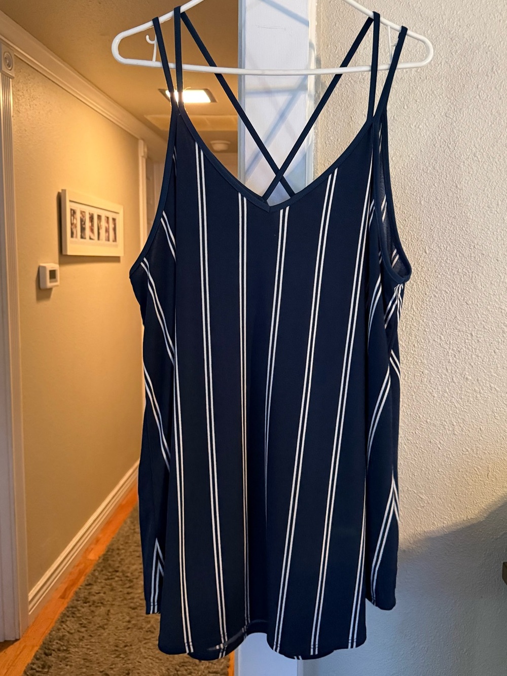Lularoe Navy Blue and White Striped Tank Top Size XL